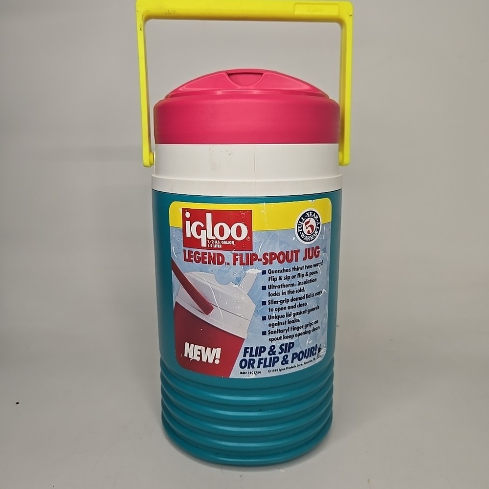 Vintage Teal Fuchsia 90's Igloo Legend Flip Spout Jug 1/2‎ Half Gallon Pitcher